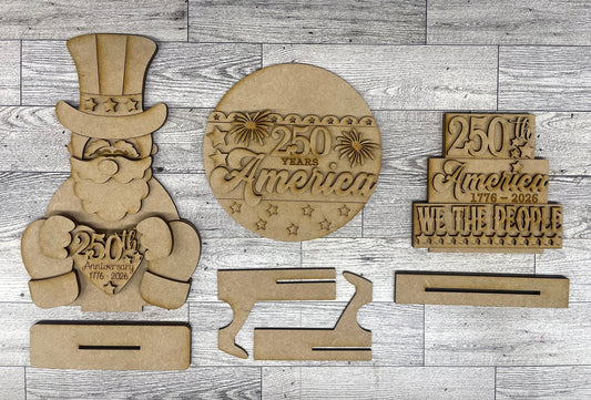 Uncle Sam Patriotic Stander, Word Stander or Sign Trio - unpainted wood cutouts, ready for you to paint