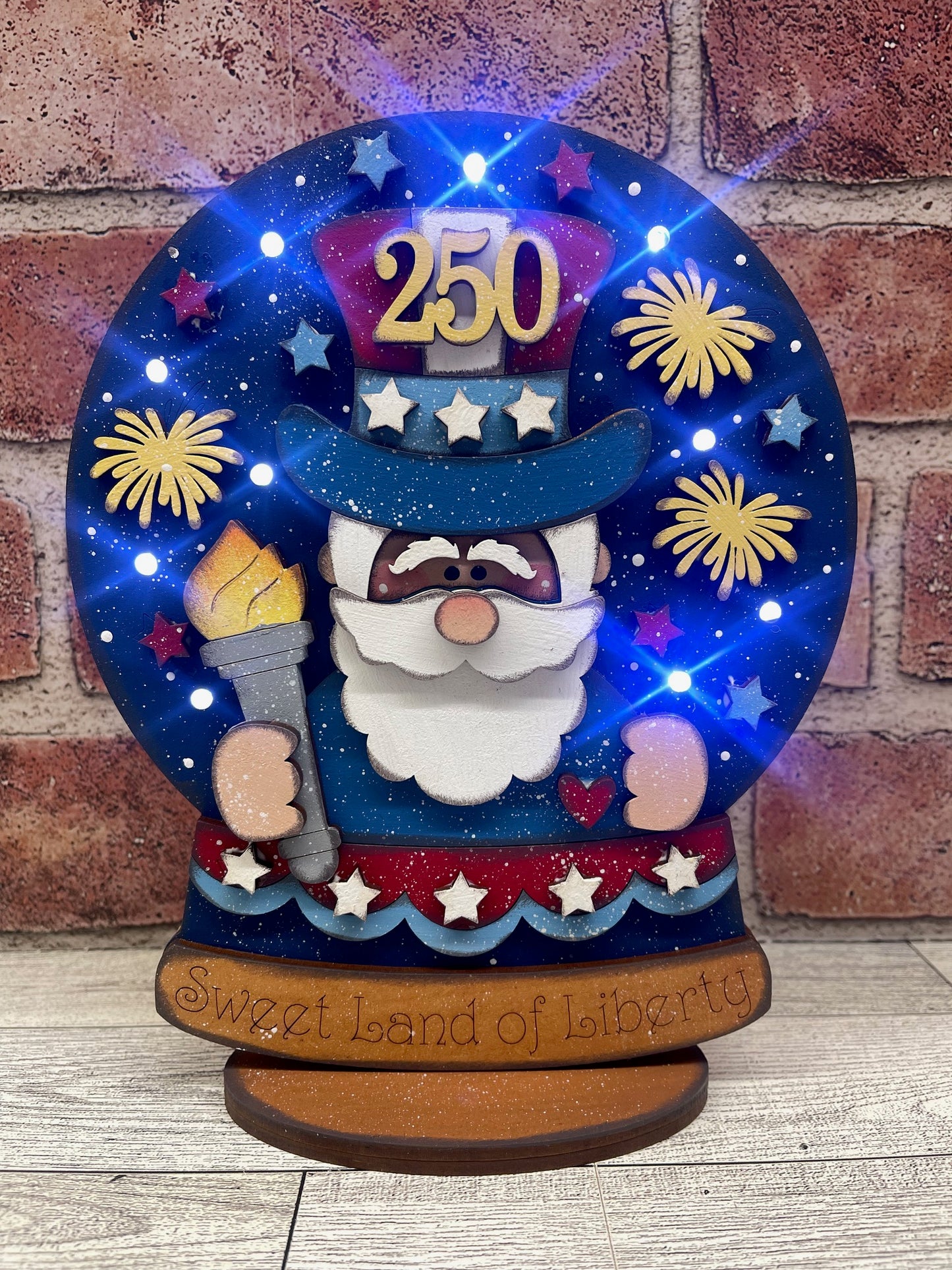 Uncle Sam Patriotic Lighted Globe - unpainted wood cutouts, ready for you to paint