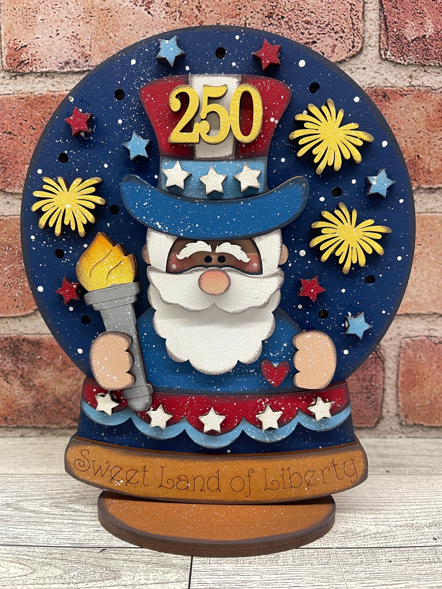 Uncle Sam Patriotic Lighted Globe - unpainted wood cutouts, ready for you to paint