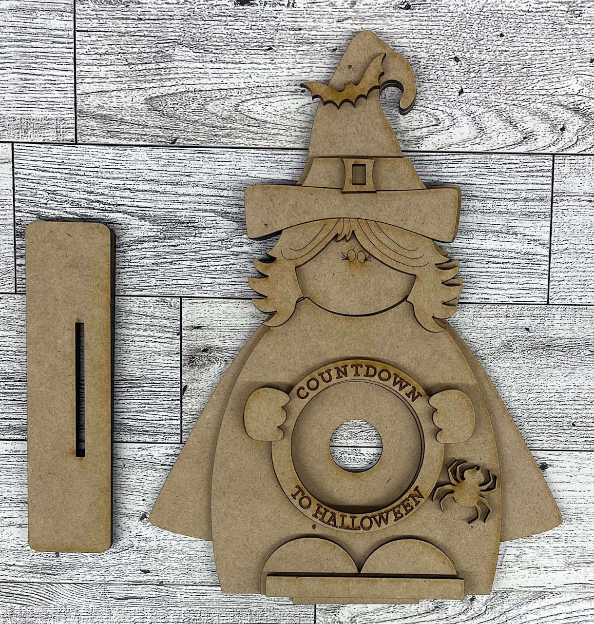 Witch Countdown to Halloween wood cutouts, unpainted ready for you to paint