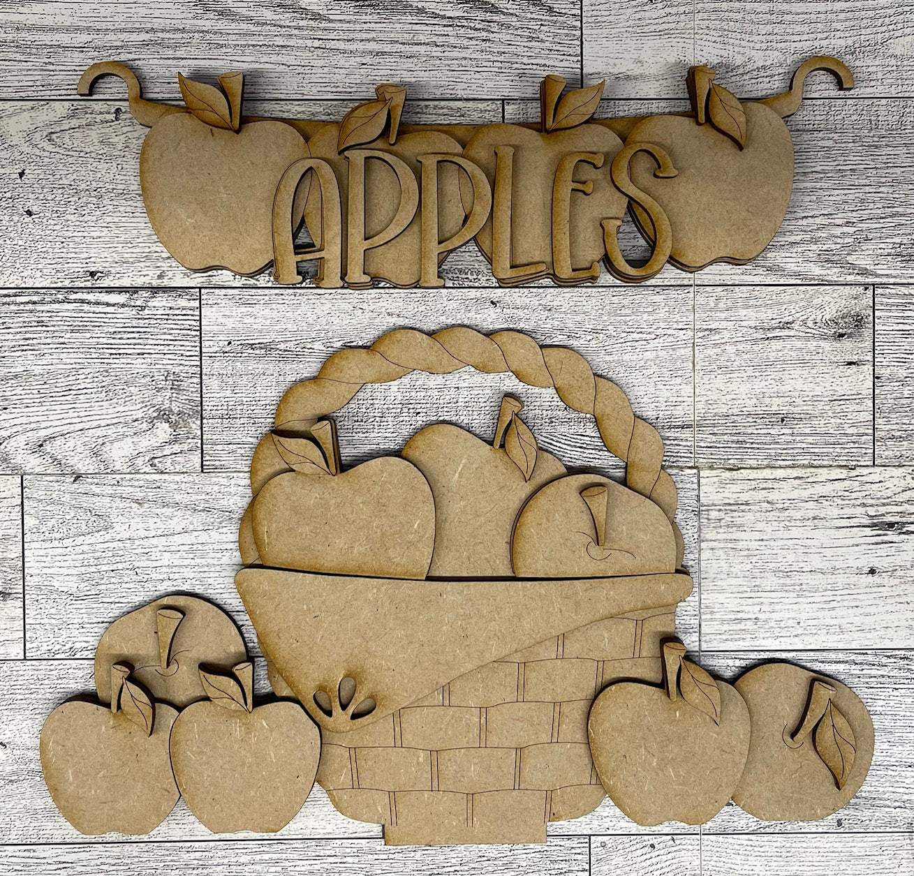 Apple Basket Insert and Banner - Insert for Changeable Picket Fence unpainted wood cutouts, ready for you to paint, fence not included