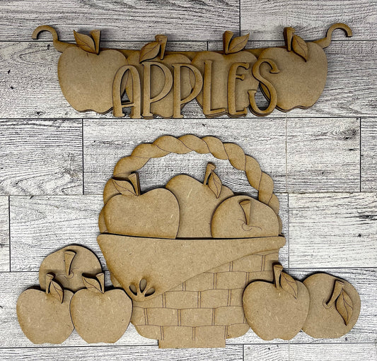 Apple Basket Insert and Banner - Insert for Changeable Picket Fence unpainted wood cutouts, ready for you to paint, fence not included
