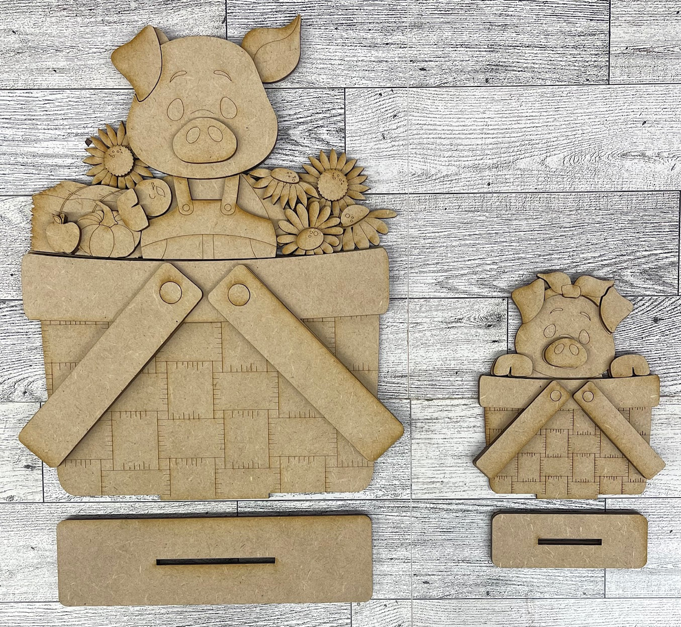 Pig Basket Insert Add-On - unpainted wood cutouts, ready for you to paint