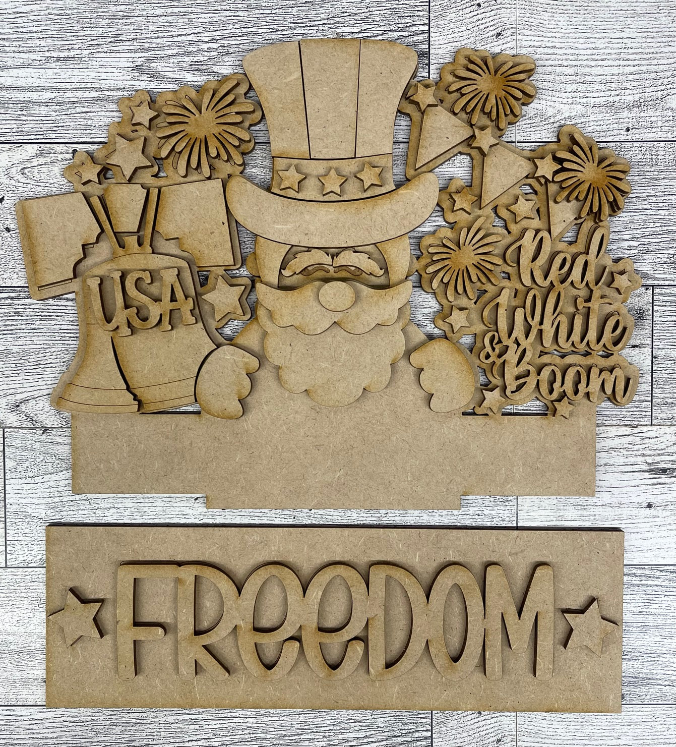 Freedom - Uncle Sam Patriotic Insert for Changeable Window Box unpainted wood cutouts, ready for you to paint