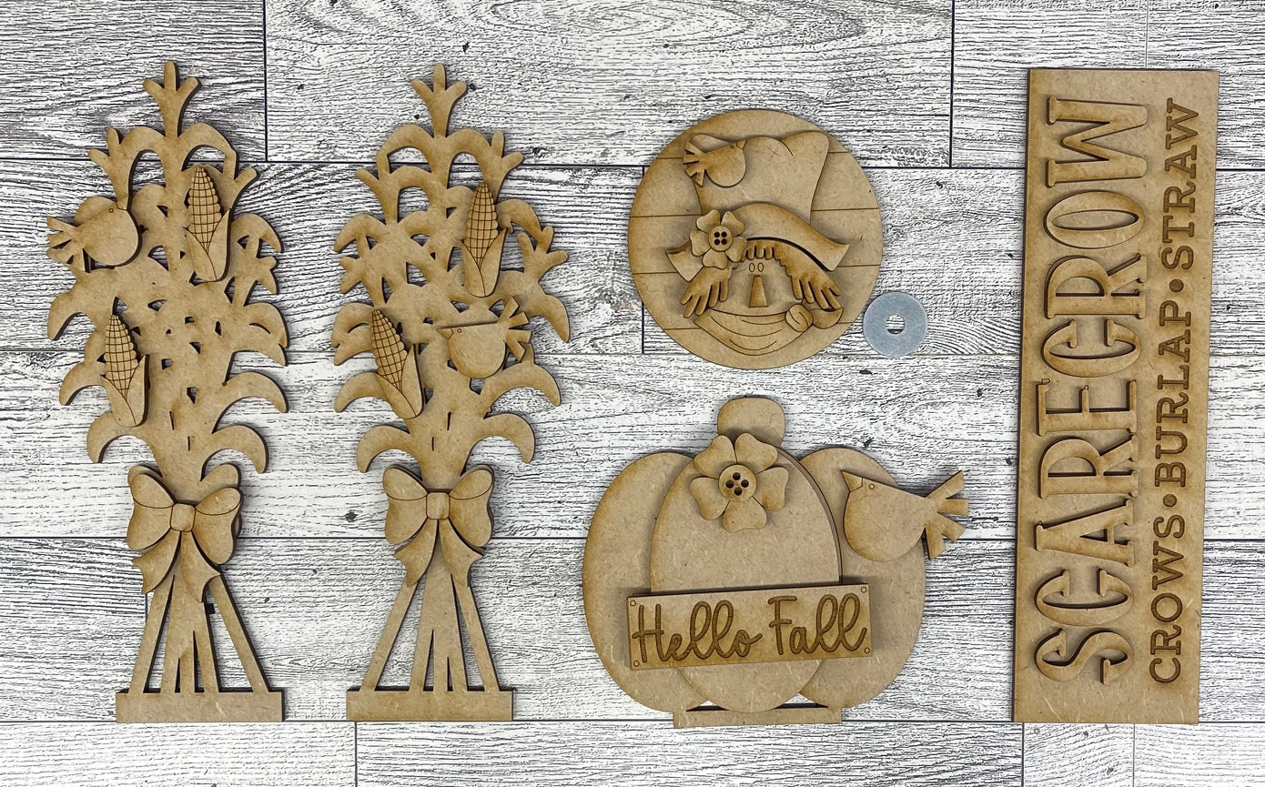 Scarecrow - Fall Barn Door inserts - wood cutouts - unpainted wooden cutouts, ready for you to paint