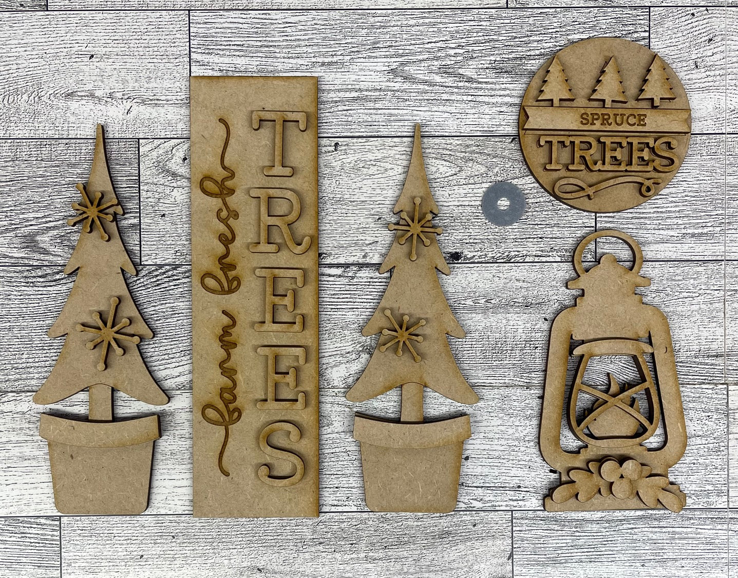 Farm Fresh Christmas Trees Barn Door inserts - wood cutouts - unpainted wooden cutouts, ready for you to paint