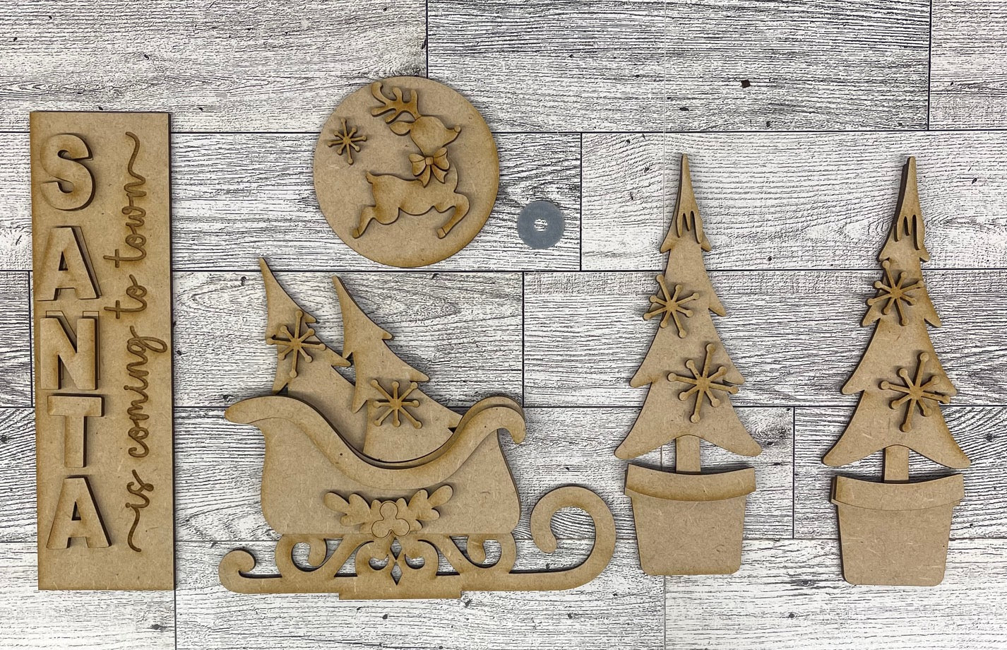 Santa is coming to town - Christmas Barn Door inserts - wood cutouts - unpainted wooden cutouts, ready for you to paint