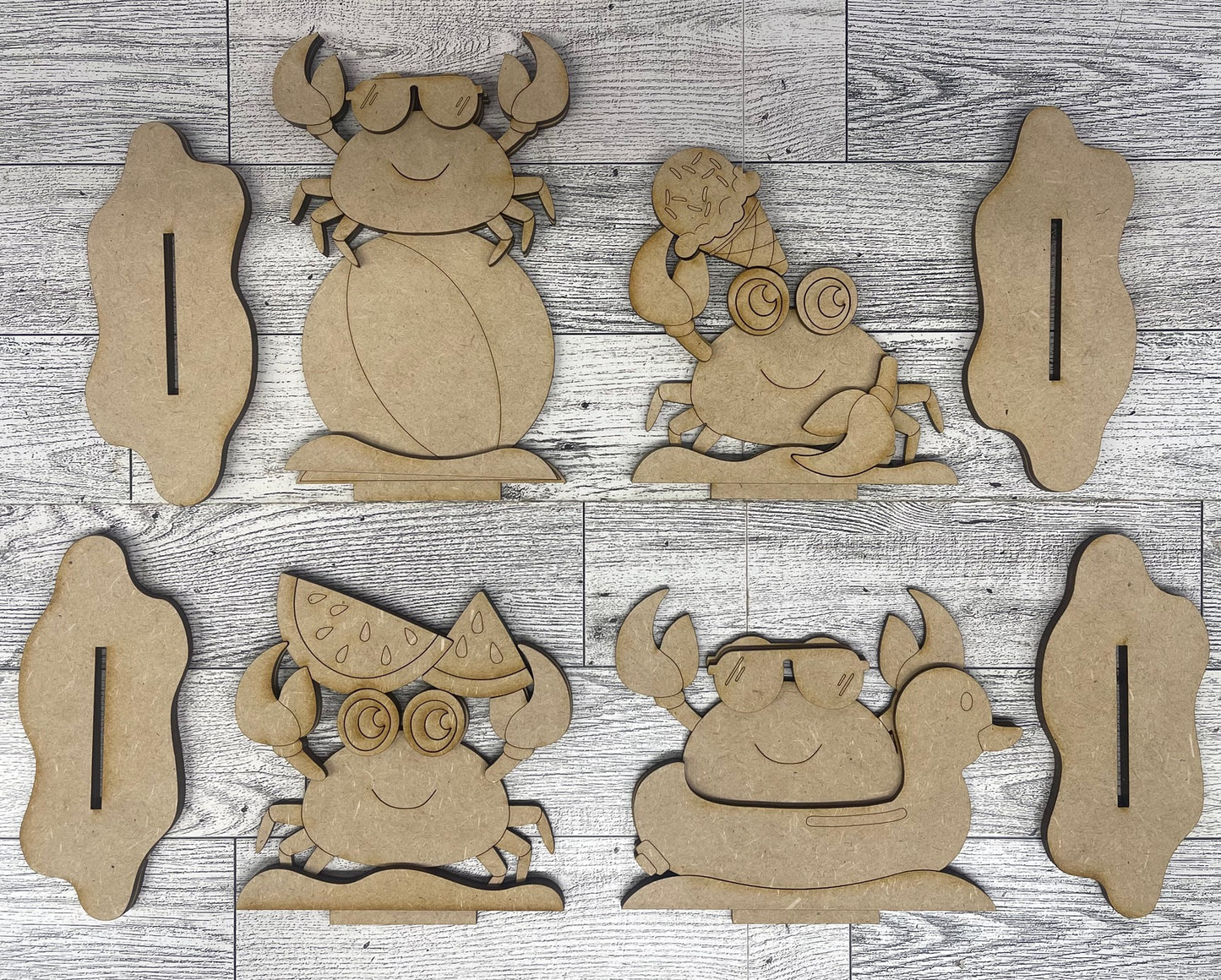 Crab Summer Standers - set of 4 - unpainted wooden cutouts, ready for you to paint