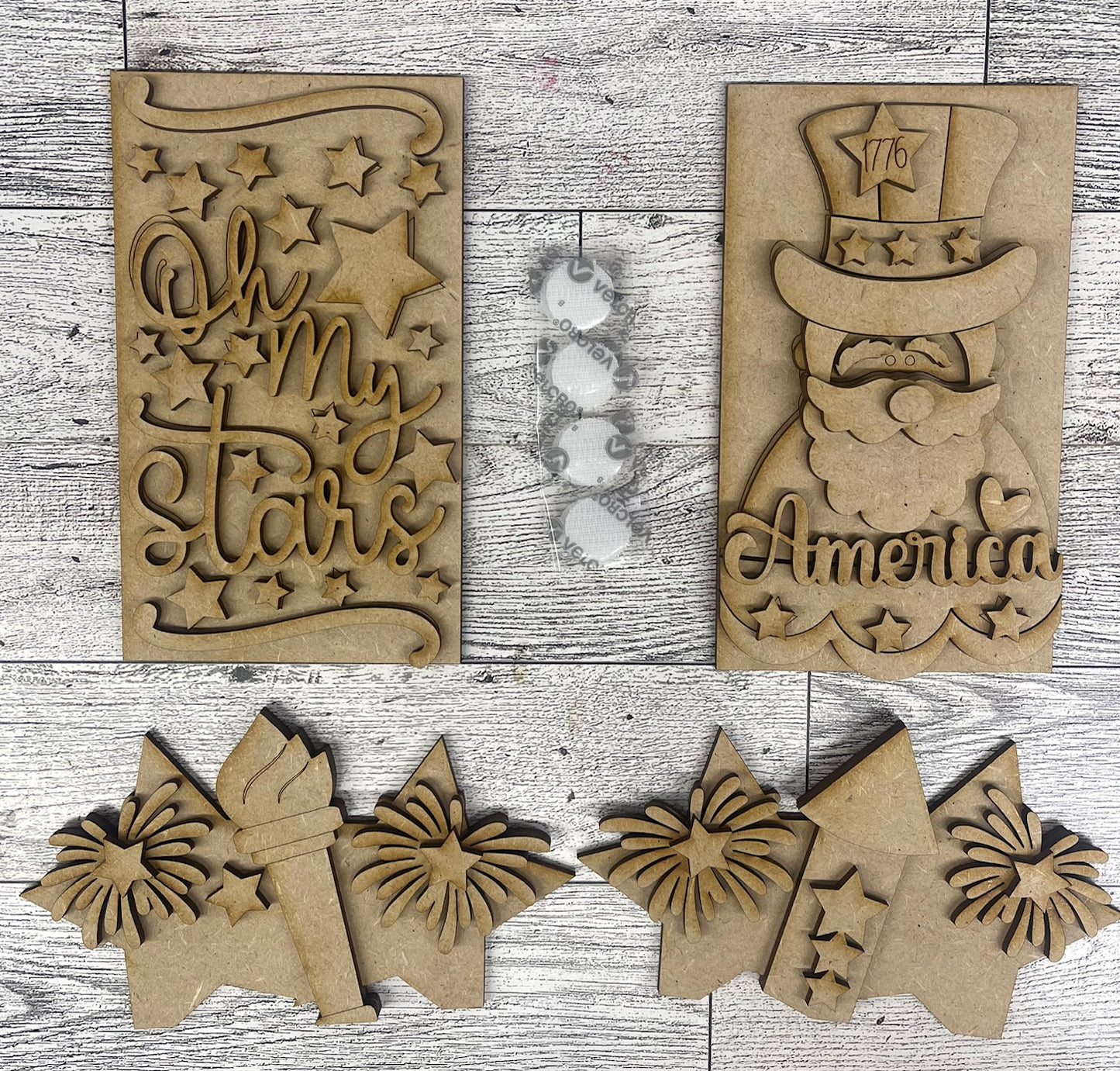 Uncle Sam Patriotic Insert for the Cottage Cabinet - unpainted wooden cutouts, ready for you to paint