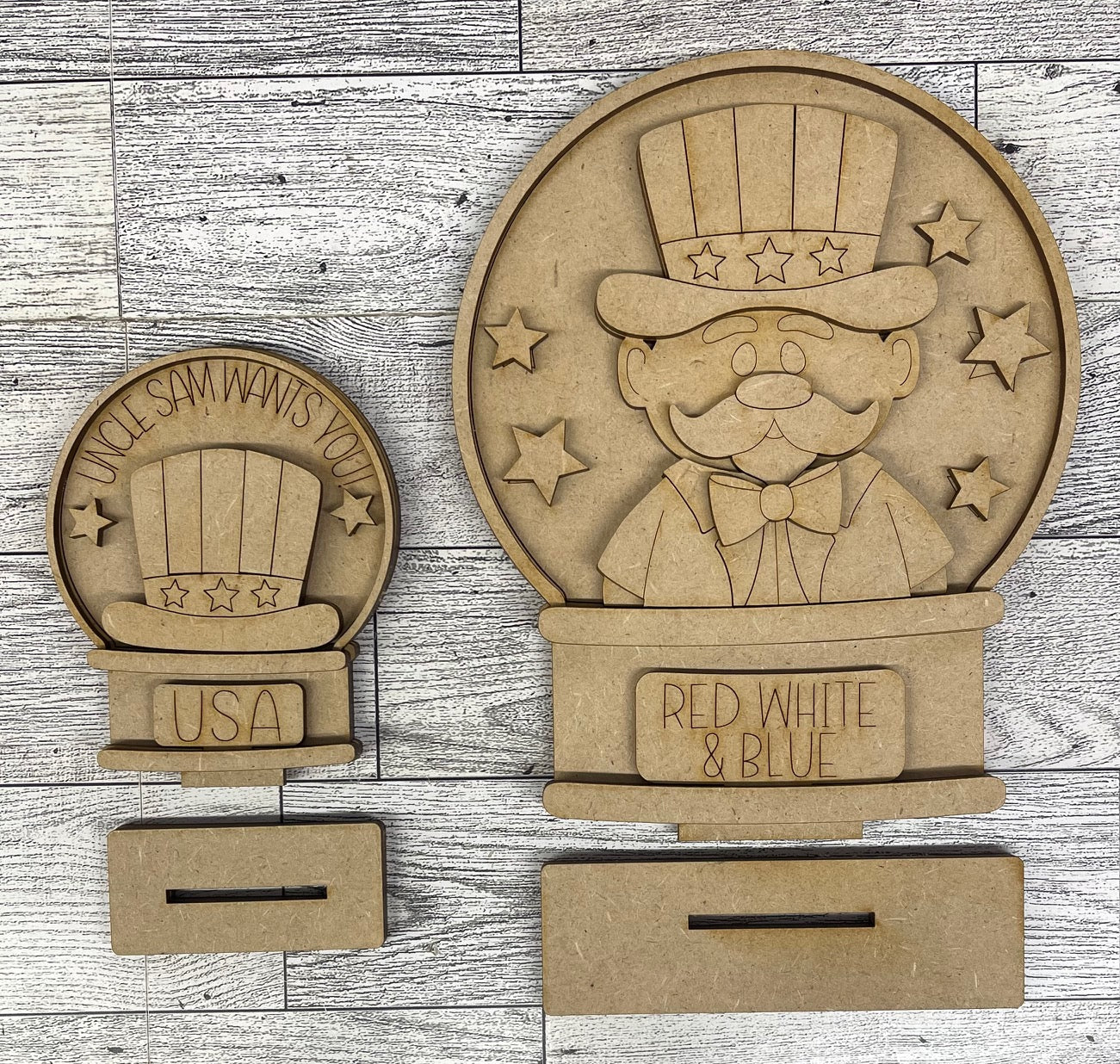 Uncle Sam Patriotic Globe Insert Add-On - unpainted wood cutouts, ready for you to paint