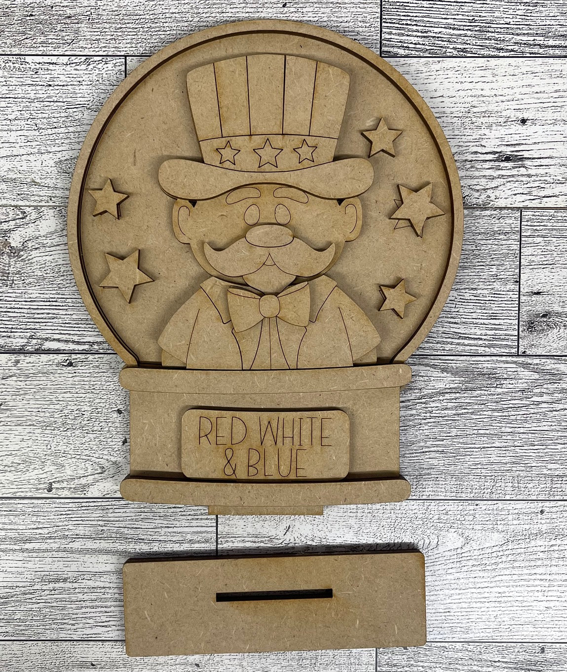 Uncle Sam Patriotic Globe Insert Add-On - unpainted wood cutouts, ready for you to paint
