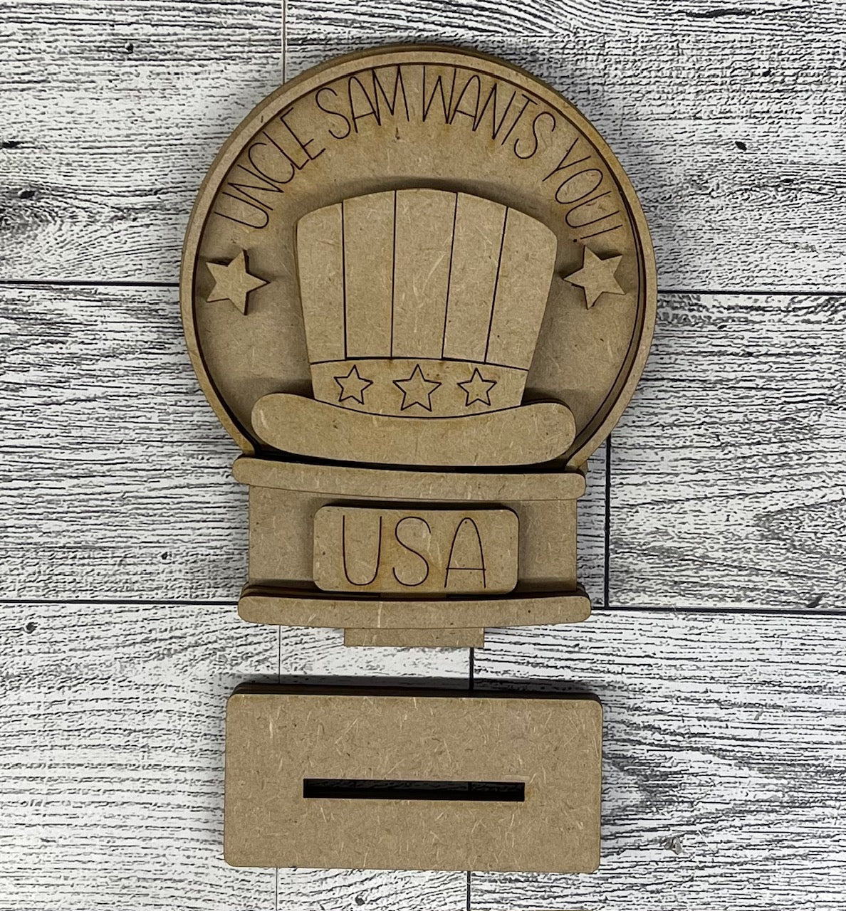 Uncle Sam Patriotic Globe Insert Add-On - unpainted wood cutouts, ready for you to paint