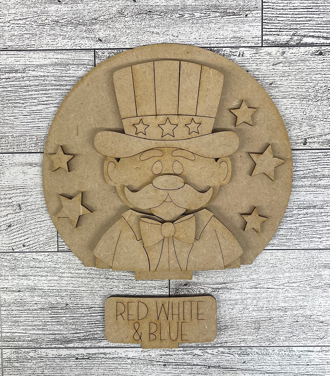 Uncle Sam Patriotic Globe Insert Add-On - unpainted wood cutouts, ready for you to paint