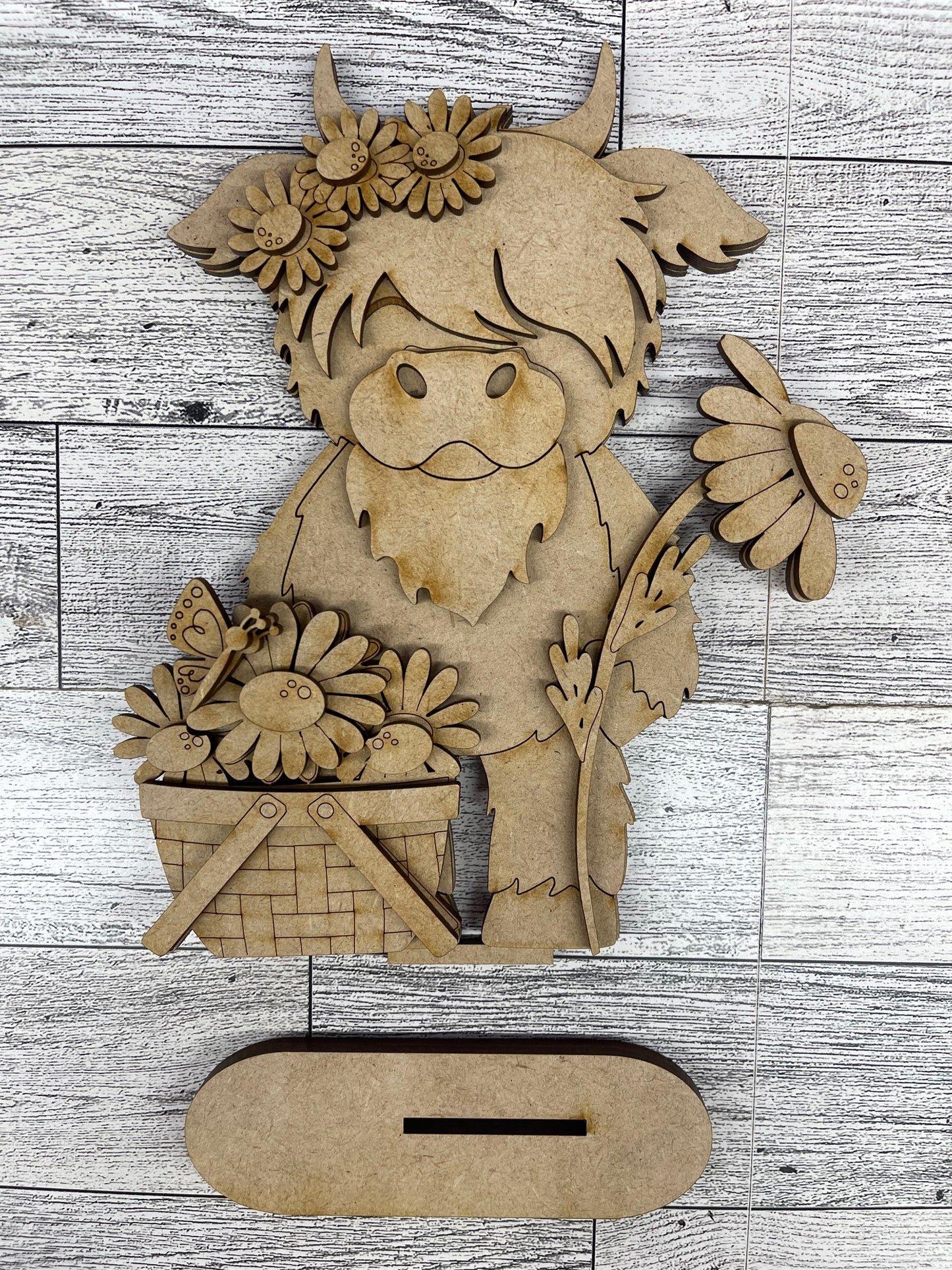 $5.00 Friday - Sunflower Highland Cow Stander - unpainted cutouts ready for you to finish