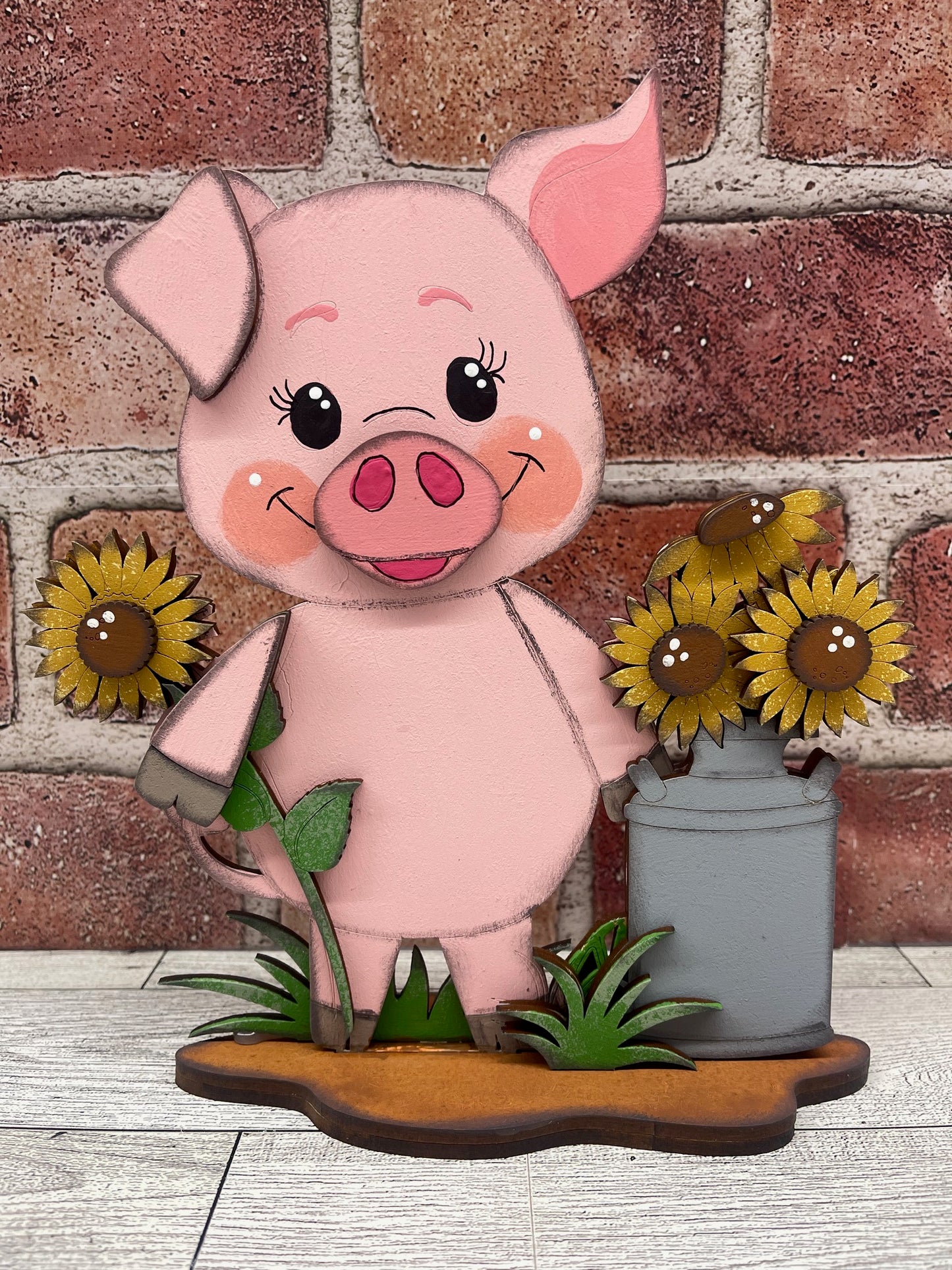 $5.00 Friday - Pig Sunflowers with Milk Can Stander - unpainted cutouts ready for you to finish