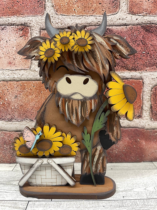 $5.00 Friday - Sunflower Highland Cow Stander - unpainted cutouts ready for you to finish