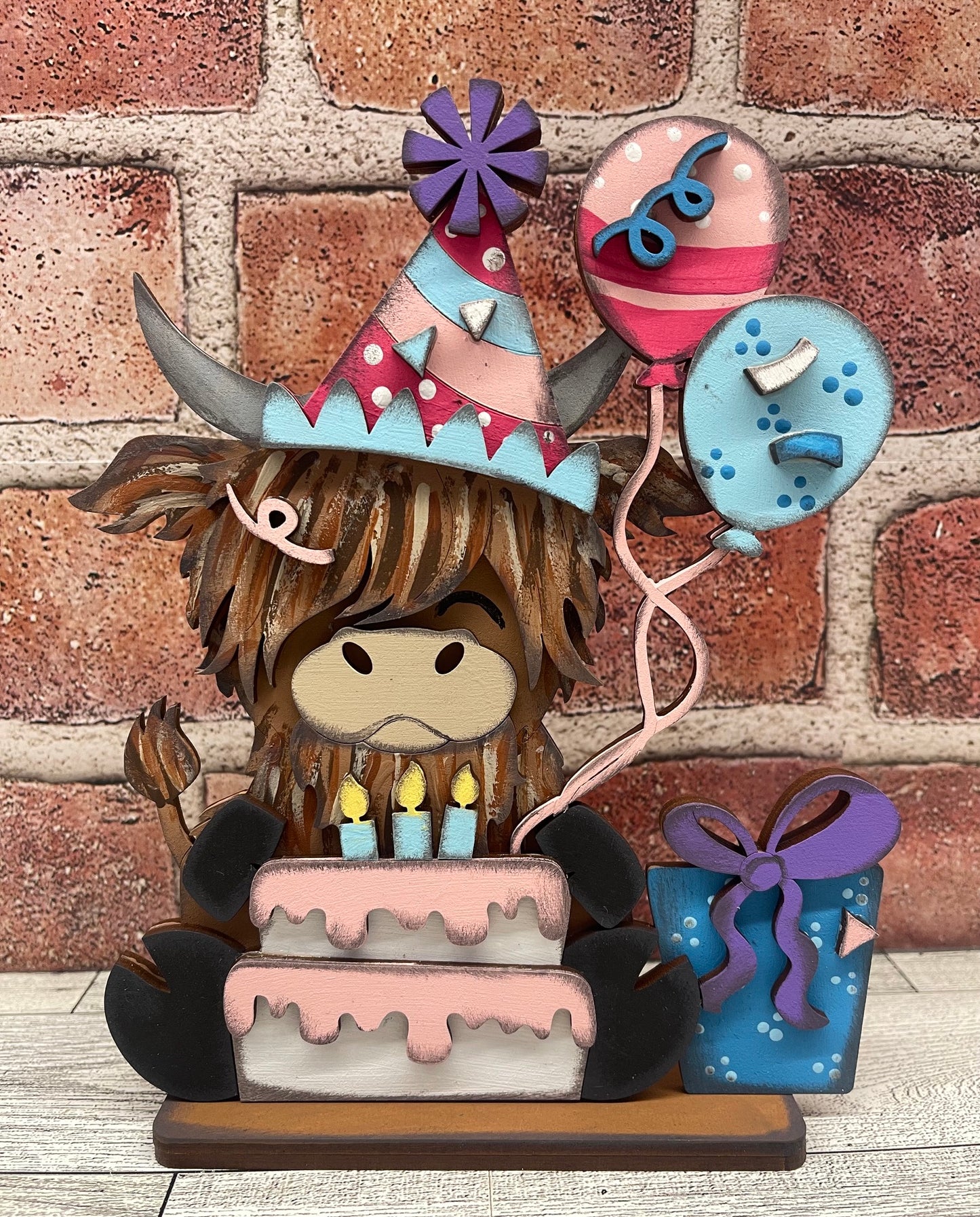 $5.00 Friday - Birthday Highland Cow Stander - unpainted cutouts ready for you to finish