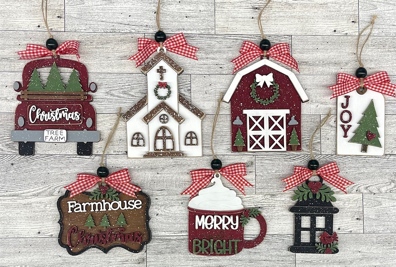 Country Christmas Tree Farm Ornaments unpainted cutouts