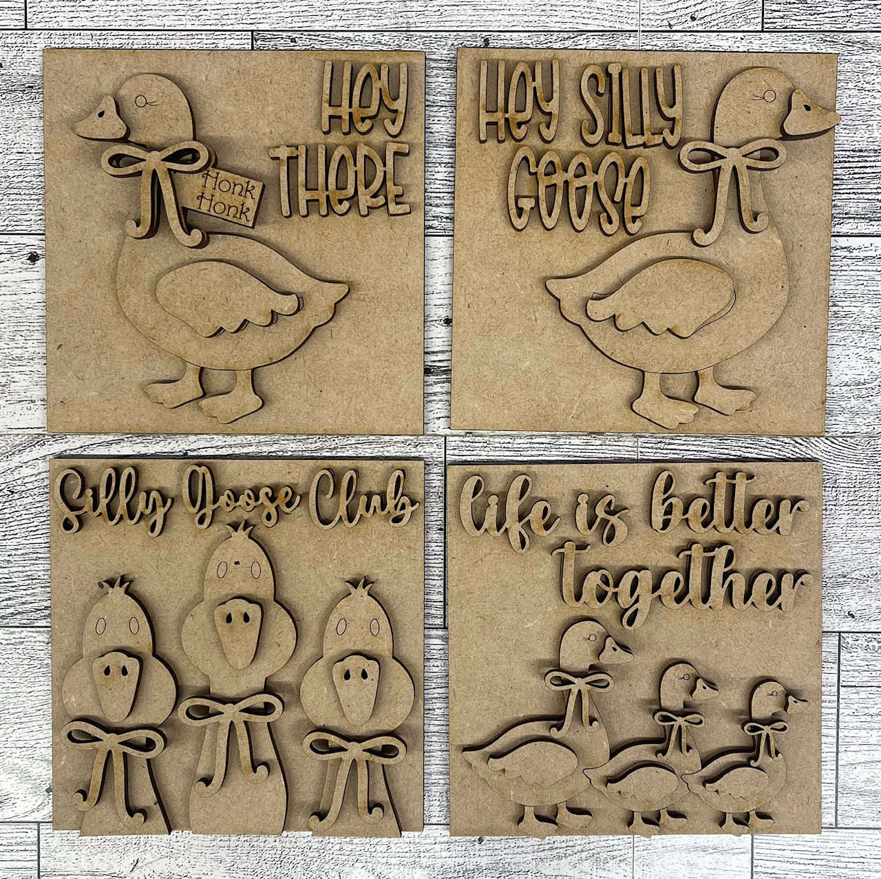 Silly Goose Leaning Ladder Blocks set of 4 - unpainted wood cutouts, ready for you to paint