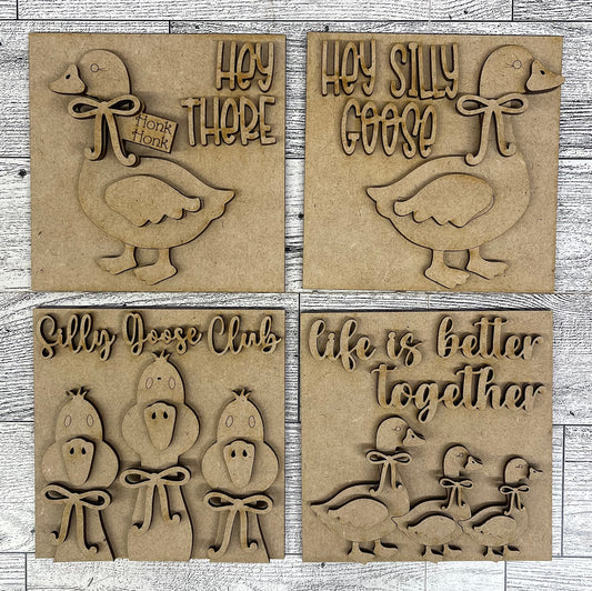 Silly Goose Leaning Ladder Blocks set of 4 - unpainted wood cutouts, ready for you to paint