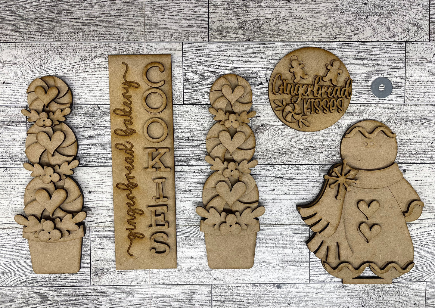 Gingerbread - Christmas Barn Door inserts - wood cutouts - unpainted wooden cutouts, ready for you to paint