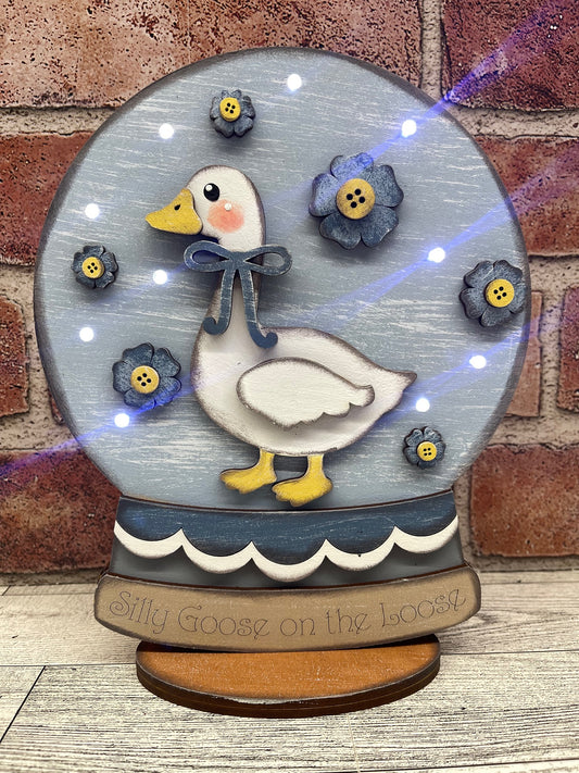 Large Silly Goose on the Loose lighted Globe Stander unpainted wood cutouts, ready for you to paint