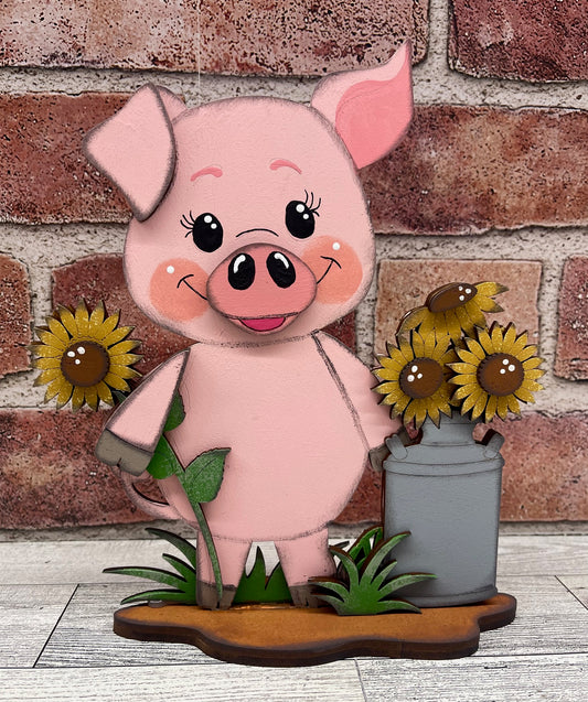 $5.00 Friday - Pig Sunflowers with Milk Can Stander - unpainted cutouts ready for you to finish