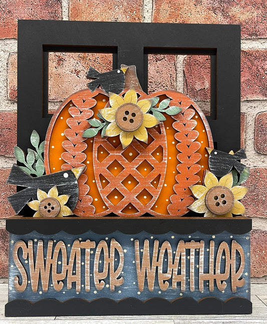 Sweater Weather - Fall Insert for Changeable Window Box unpainted wood cutouts, ready for you to paint