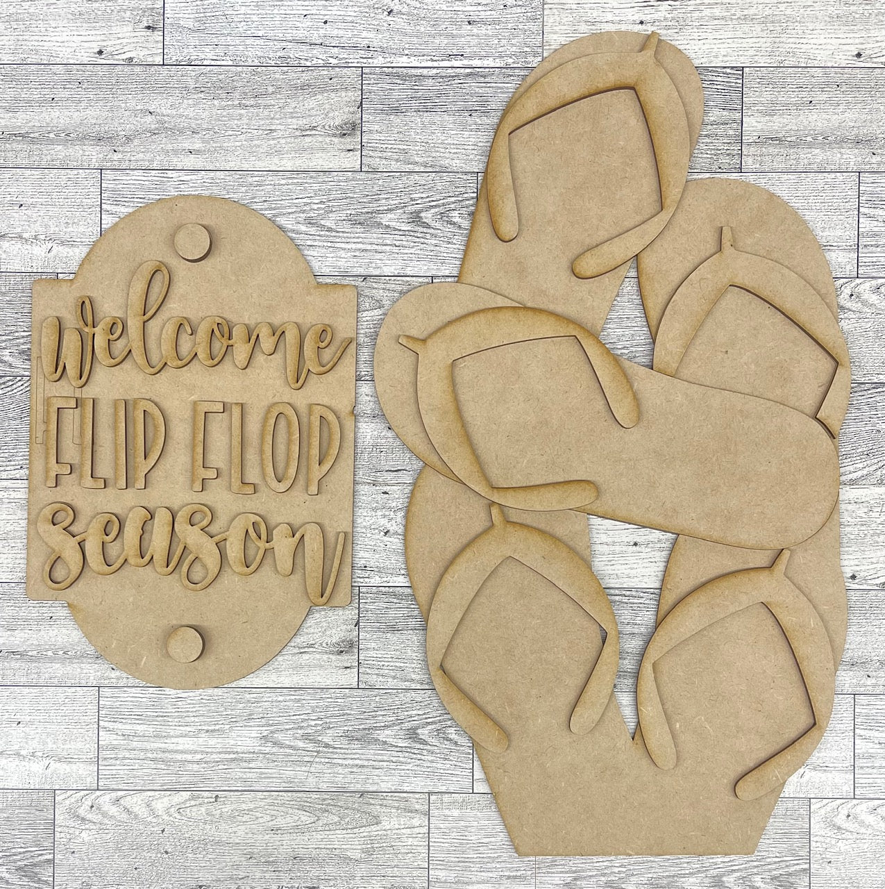 Flip Flop Summer Bucket Porch Leaner insert only - Unpainted wood cutouts ready for you to finish