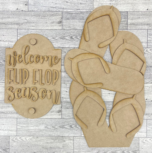 Flip Flop Summer Bucket Porch Leaner insert only - Unpainted wood cutouts ready for you to finish