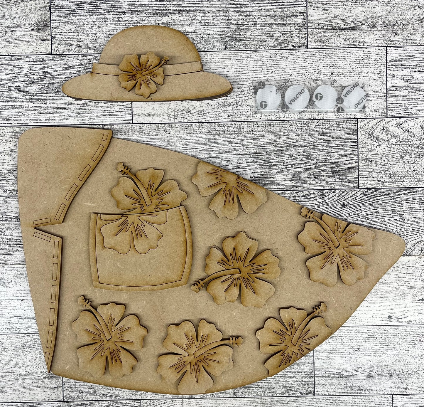 Summer Hawaiian Outfit Only for Large 22 inch Front Porch Goose Stander - Unpainted wood cutouts ready for you to finish