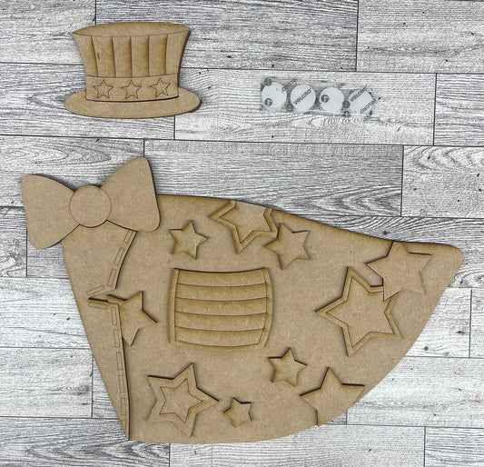 Patriotic 4th of July Outfit Only for Large 22 inch Front Porch Goose Stander - Unpainted wood cutouts ready for you to finish