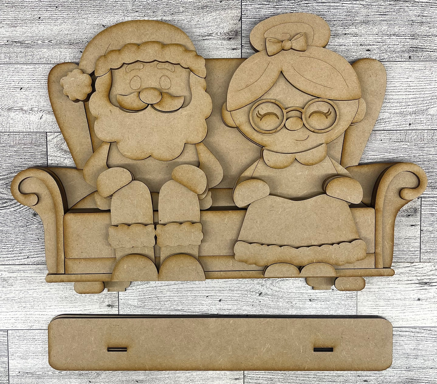 Santa & Mrs. Claus Shelf Sitters and Chair or Couch - unpainted wood cutouts, ready for you to paint