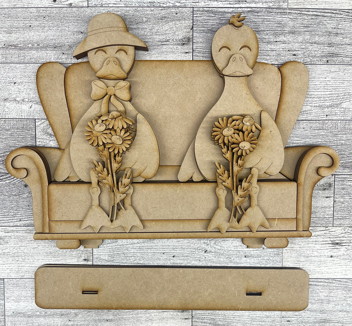Silly Goose Shelf Sitters and Couch unpainted wood cutouts, ready for you to paint
