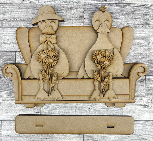 Silly Goose Shelf Sitters and Couch unpainted wood cutouts, ready for you to paint
