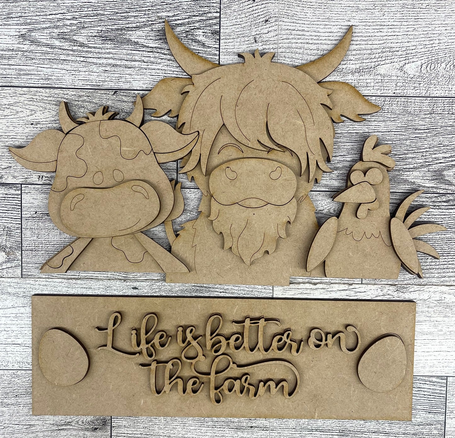 Life is Better on the Farm - Insert for Changeable Window Box unpainted wood cutouts, ready for you to paint