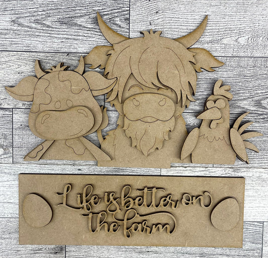 Life is Better on the Farm - Insert for Changeable Window Box unpainted wood cutouts, ready for you to paint