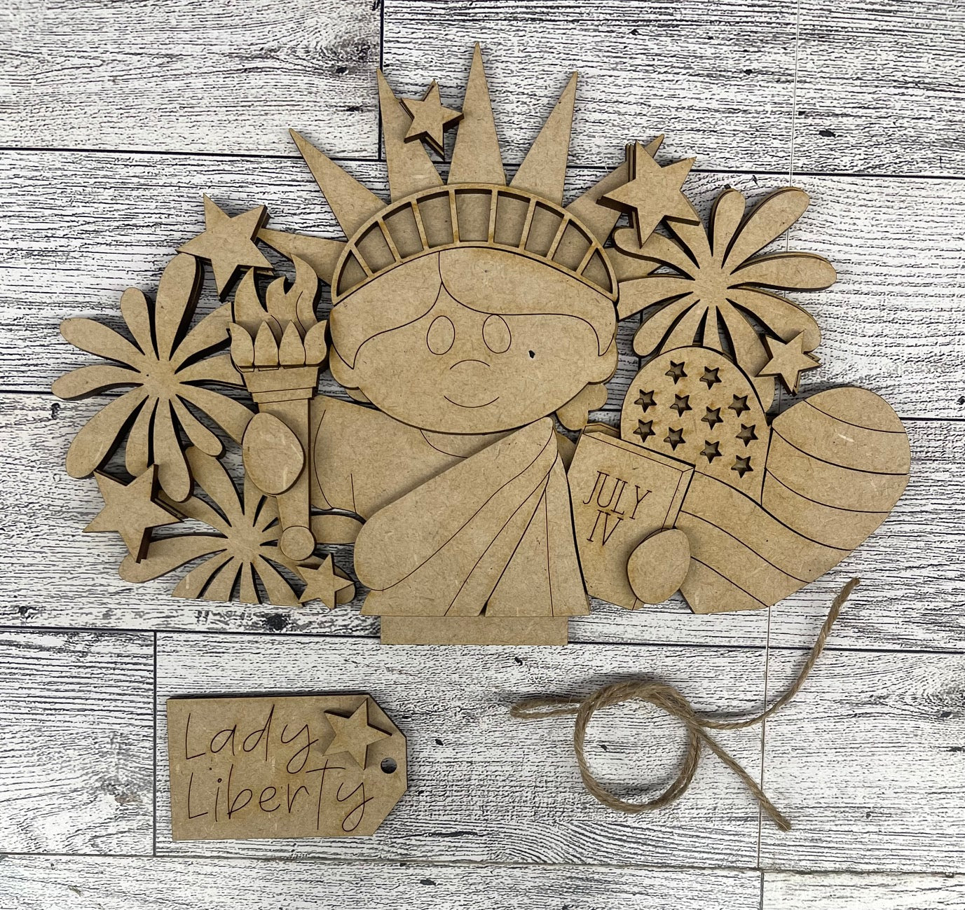 Lady Liberty Patriotic Basket Insert Add-On - unpainted wood cutouts, ready for you to paint