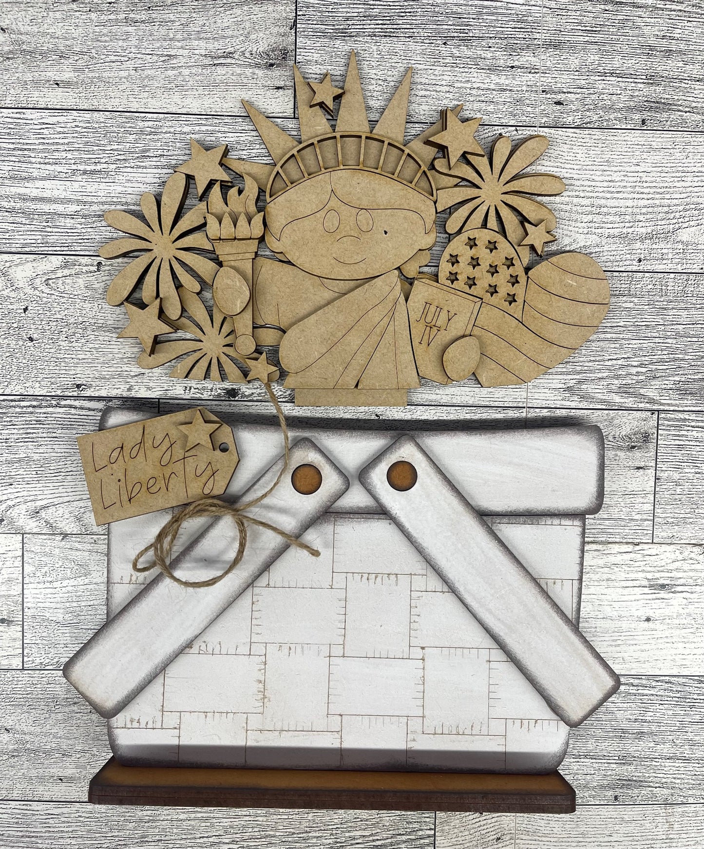 Lady Liberty Patriotic Basket Insert Add-On - unpainted wood cutouts, ready for you to paint
