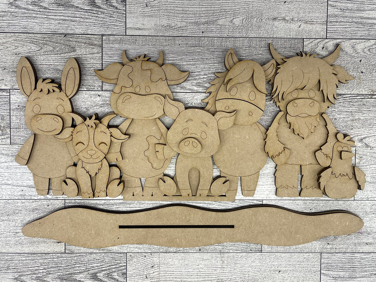 Farm Animals Stander - Cow, Pig, Chicken, Donkey, Goat and Horse unpainted wood cutouts, ready for you to paint