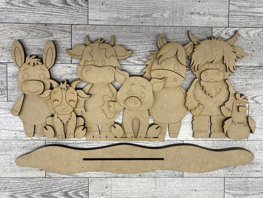 Farm Animals Stander - Cow, Pig, Chicken, Donkey, Goat and Horse unpainted wood cutouts, ready for you to paint