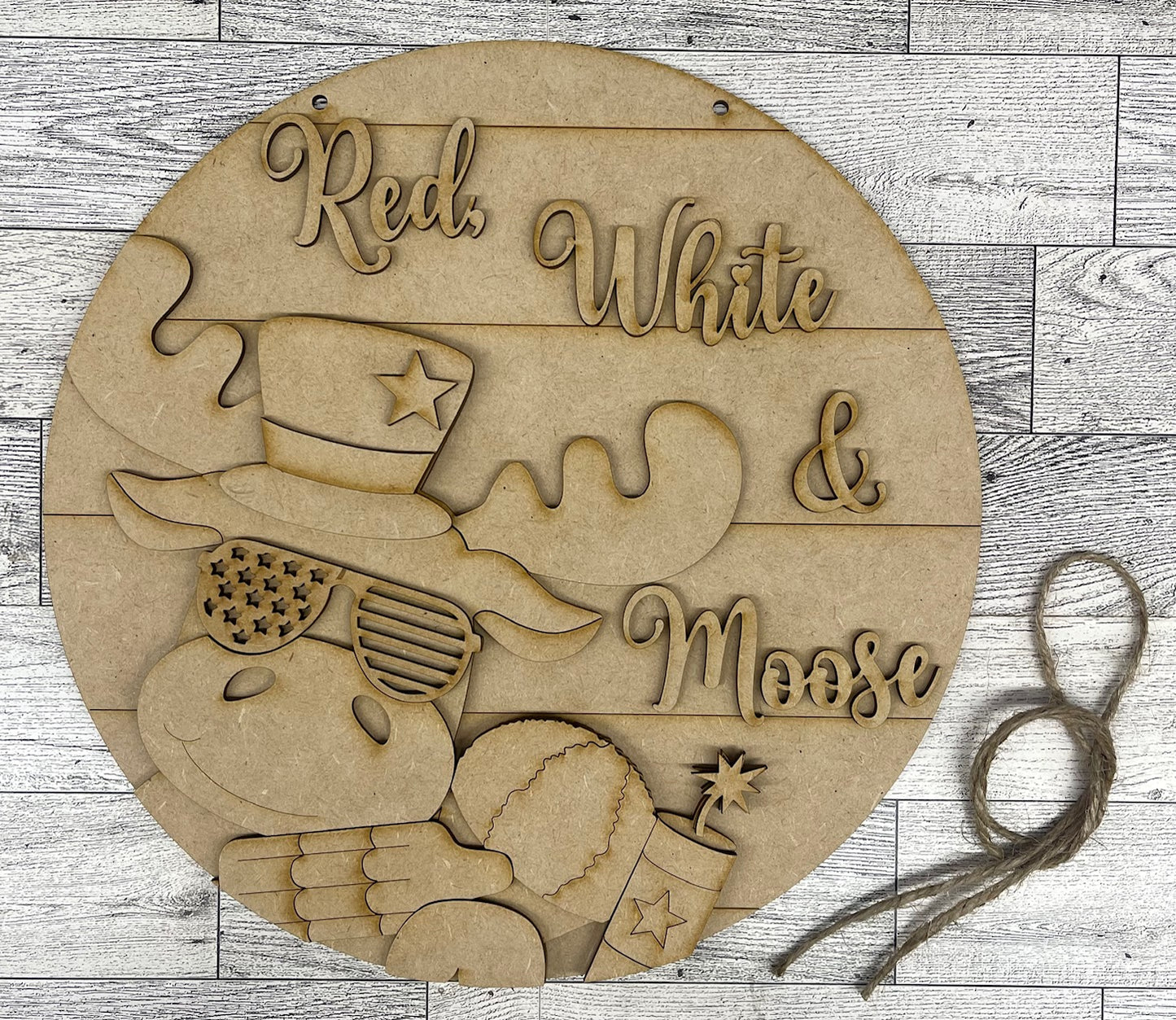 Patriotic Red, White & Moose Door Sign - unpainted ready for you to finish