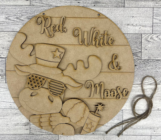 Patriotic Red, White & Moose Door Sign - unpainted ready for you to finish