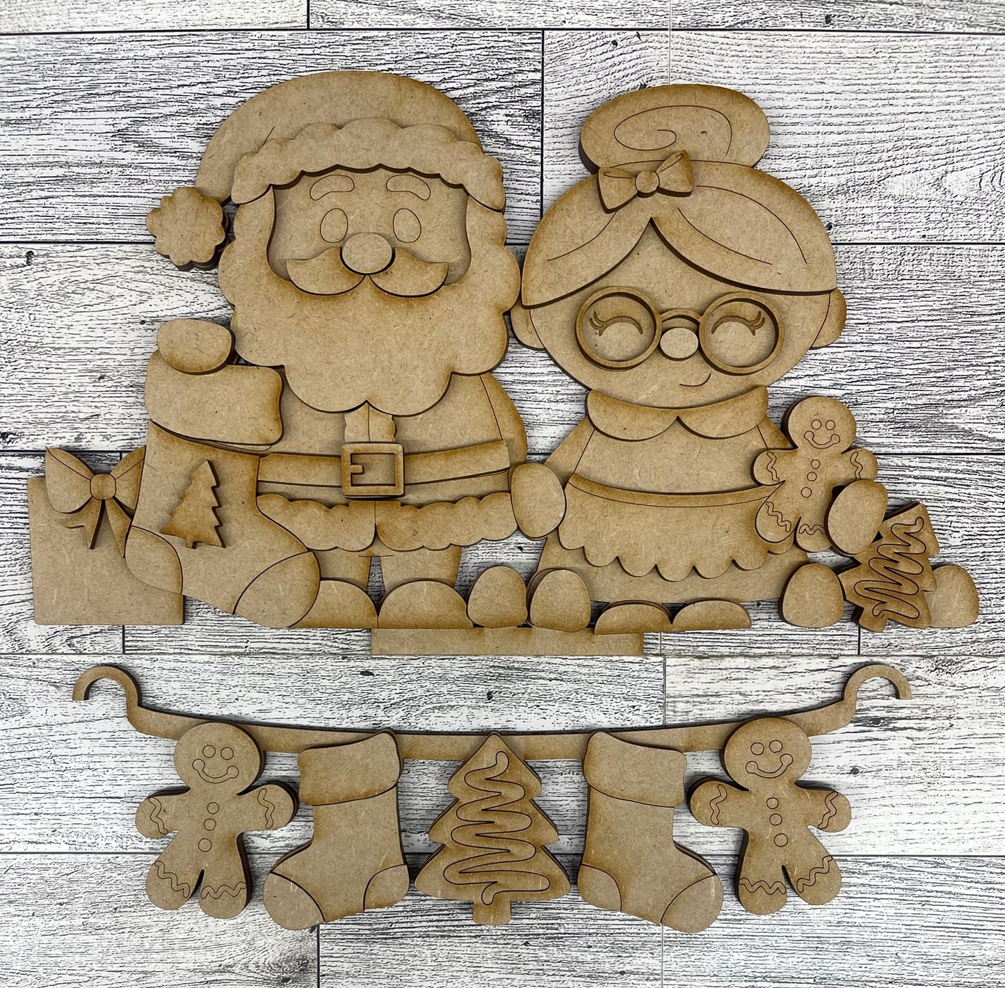 Christmas - Santa & Mrs. Claus Insert for Picket Fence unpainted wood cutouts, ready for you to paint
