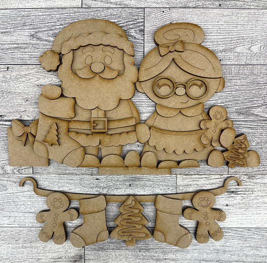 Christmas - Santa & Mrs. Claus Insert for Picket Fence unpainted wood cutouts, ready for you to paint