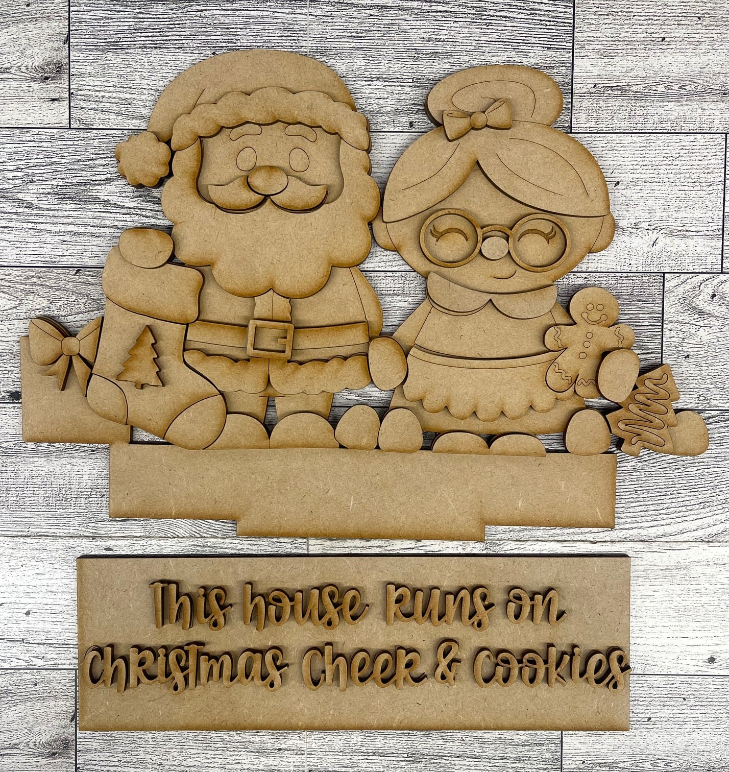 Christmas - This house runs on Christmas Cheer & Cookies Insert for Changeable Window Box unpainted wood cutouts, ready for you to paint