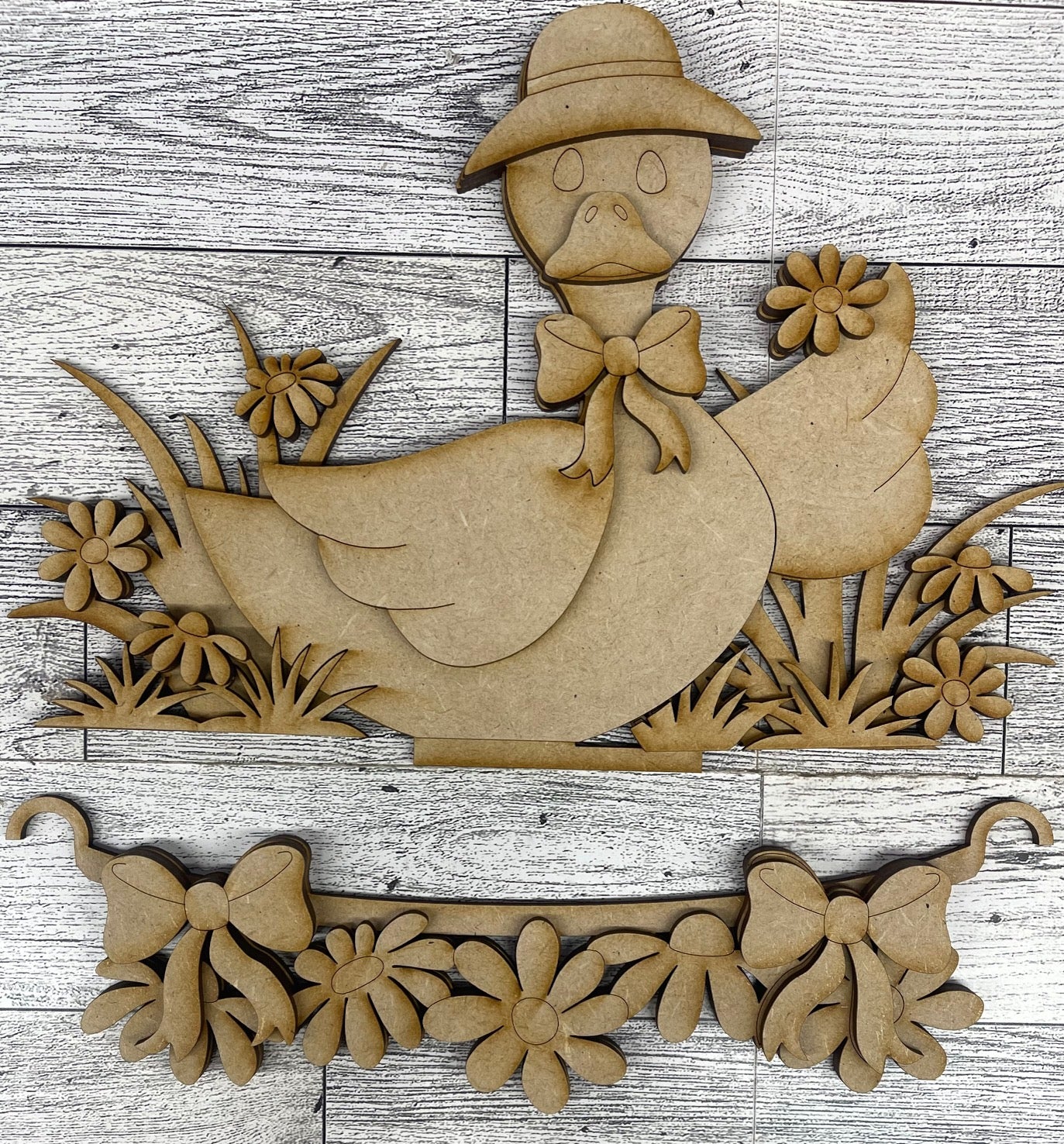 Goose with Flowers Insert for Picket Fence unpainted wood cutouts, ready for you to paint