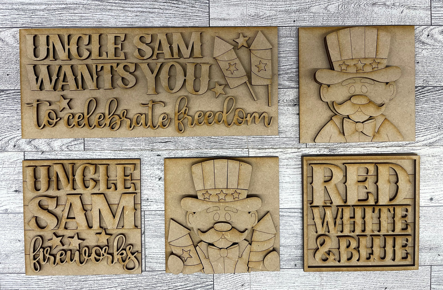 Patriotic Blocks - set of 5 - unpainted ready for you to finish