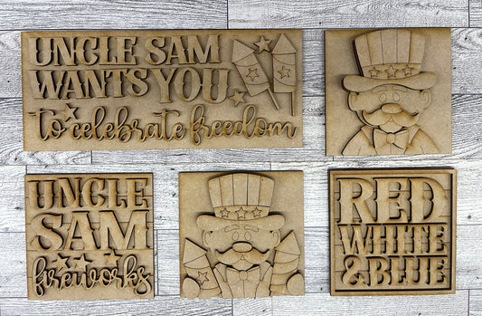Patriotic Blocks - set of 5 - unpainted ready for you to finish