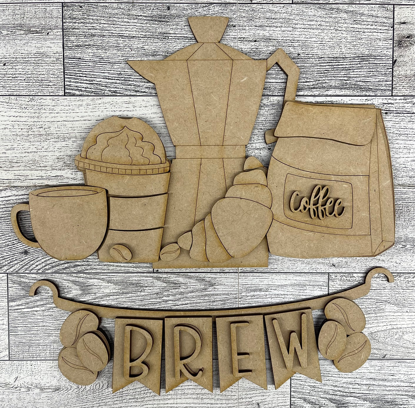 Coffee - Brew Insert for Picket Fence unpainted wood cutouts, ready for you to paint